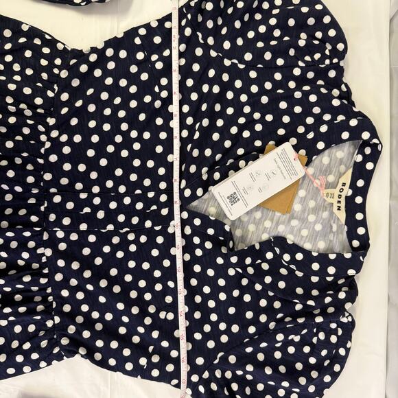 Boden Navy Polka Dot Long Sleeve Dress Size 4P NWT Tencel Cotton Blend - Picture 7 of 9